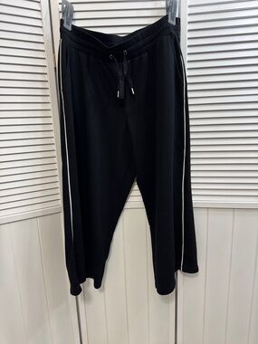 Women’s Black Drawstring Track Pants with White Side Stripe